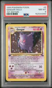 Gengar-Holo 1st Edition Pokemon Fossil 5 NM PSA 8