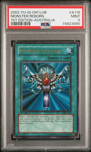 YU-GI-OH! LOB-LEGEND OF BLUE EYES WHITE DRAGON MONSTER REBORN 1ST EDITION-AUSTRALIA PSA 9
