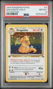 Dragonite-Holo 1st Edition Pokemon Fossil 4 NM PSA 8